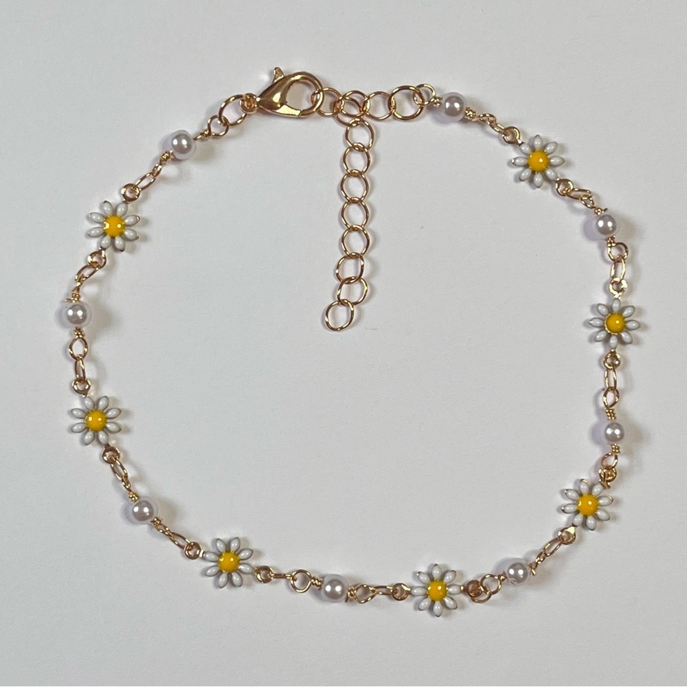 🛑SOLD🛑NEW Set of Two Floral Flower Boho Gold Tone Adjustable Ankle Bracelets - Picture 5 of 8